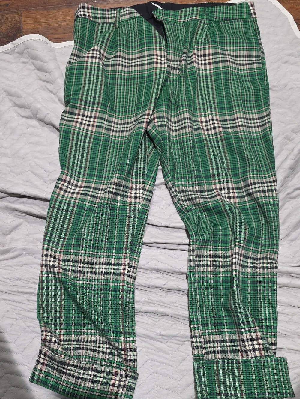 Free People Green Plaid Trousers